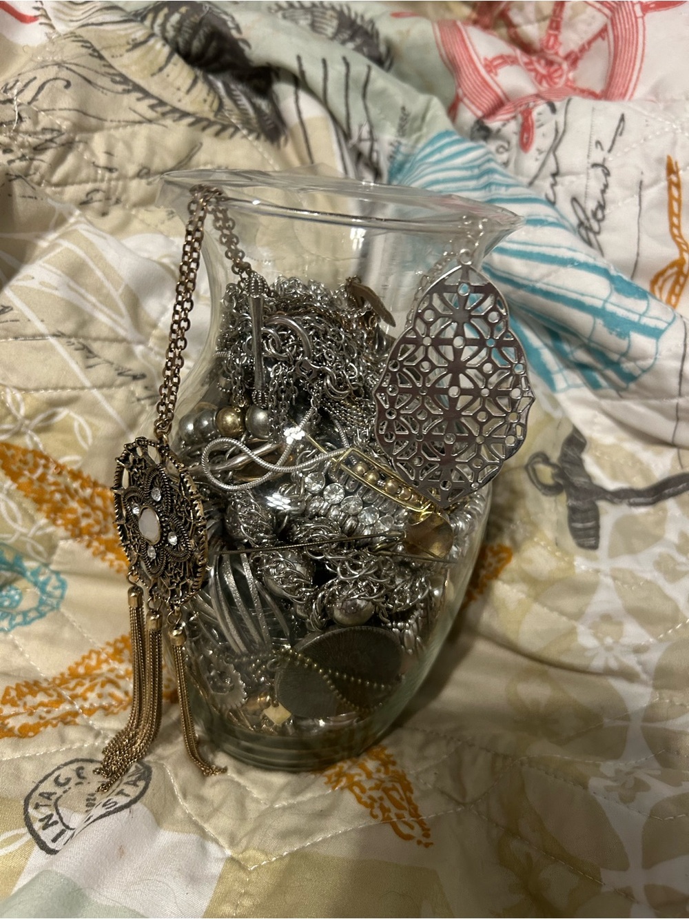 Silver-Tone and Gold Tone Jewelry Jar